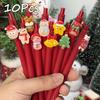 10Pcs Creative Christmas Bell Shaped Patch Press Ballpoint Pen School Office Supplies Prize Gift Writing Tools Holiday Gift Novelty Stationery Teacher