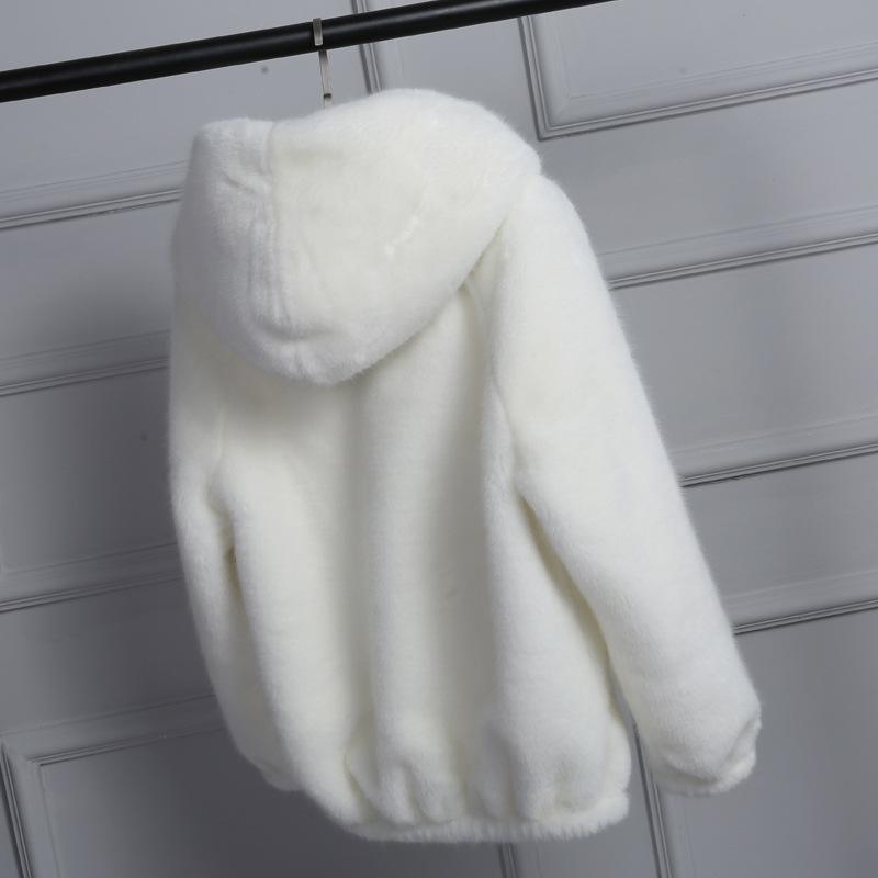 Autumn and winter new imitation fur jacket women's loose and cute short Rex rabbit hair plush hooded women Korean version
