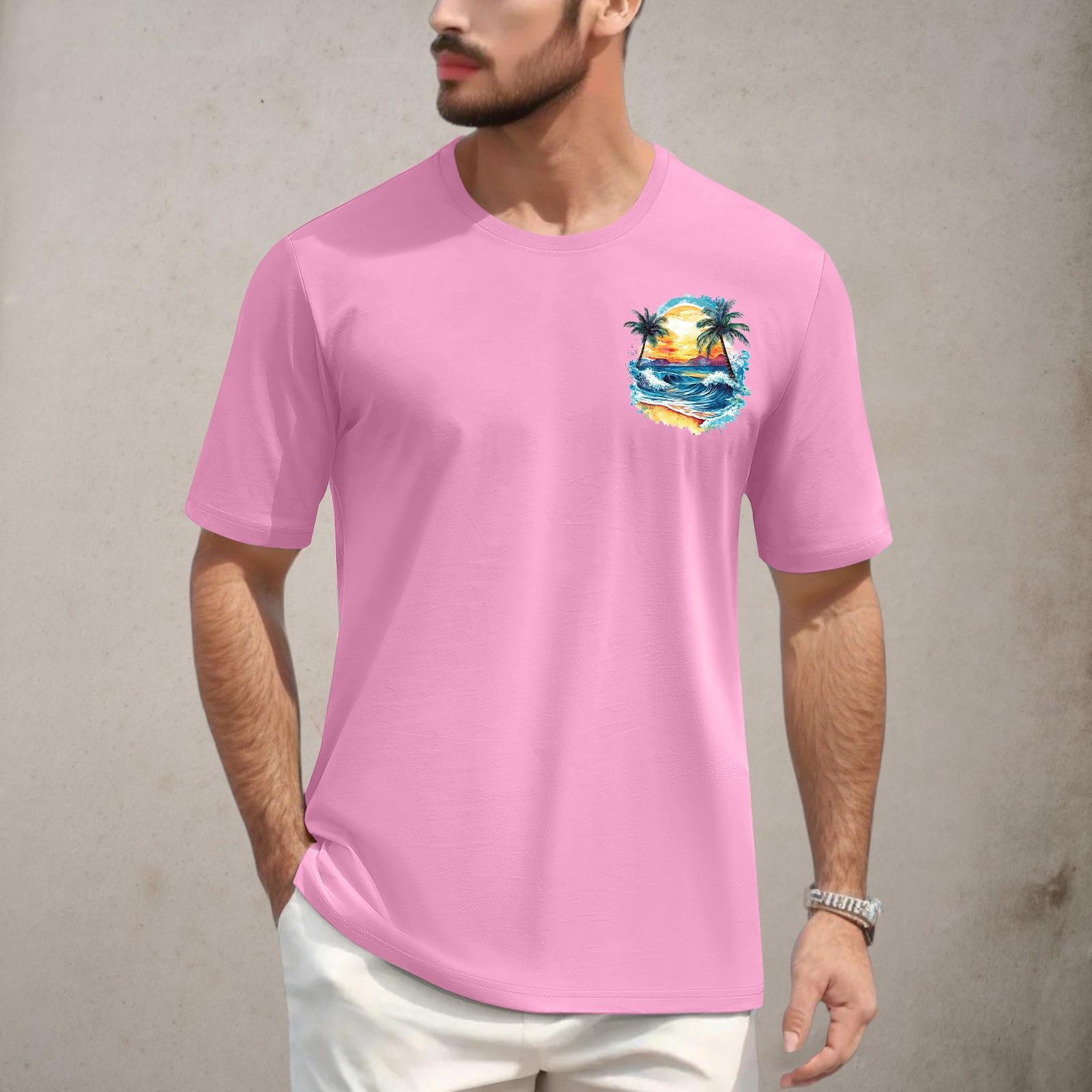 

Чоловіча повсякденна футболка з круглим вирізом та коротким рукавом з принтом XL рожевий