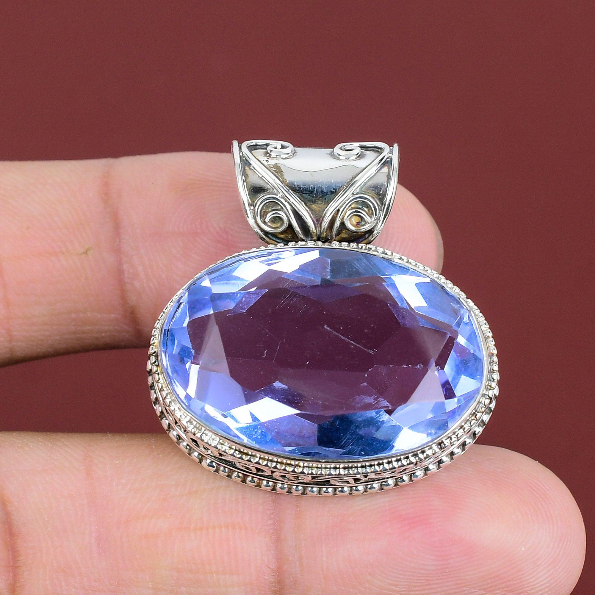 Faceted Tanzanite Quartz Pendant Gemstone Jewelry Vintage Pendant 925 Sterling Silver Pendant Handmade Jewelry Engagement Gifts Boho Jewelry