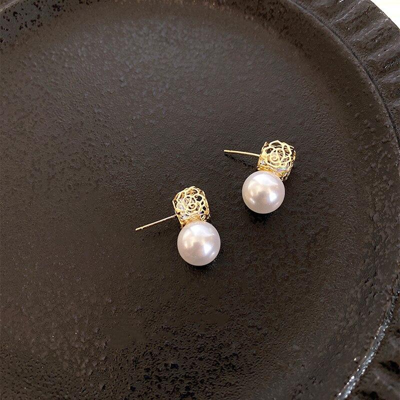 'S Earrings Pearl Earrings Geometry Metalized Gold Tone Earrings Shiny Cubic Zircon Female For Women Earrings Trend JewelryWedding Jewelry