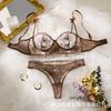 European and American Style Embroidered Mesh Erotic Underwear Set Perspective Flower Lace Bra Thong Pure Desire Wind Two-piece Set