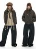 American Retro Winter Plus Velvet Warm Jacket with Golden Eagle Fur Collar for Men and Women