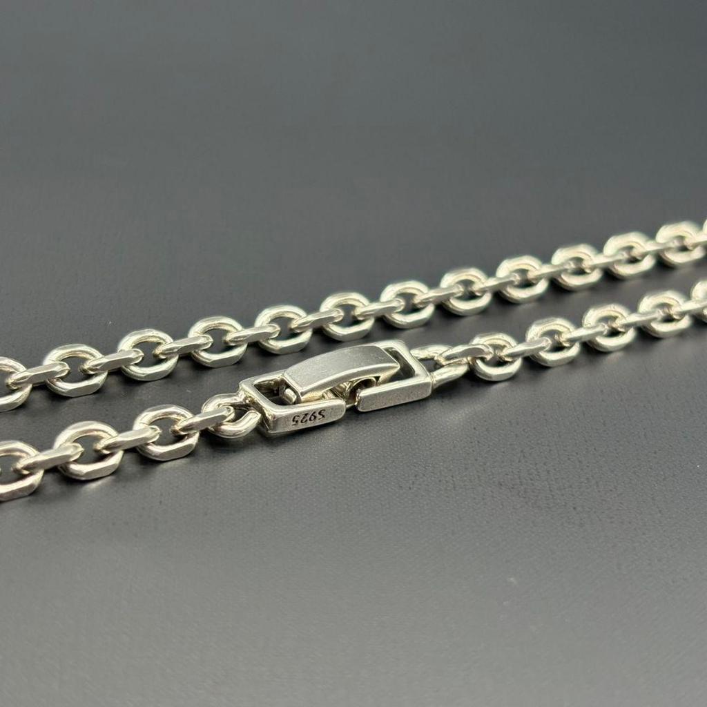 Used Elegant Silver 925 S925 Anchor Chain Necklace Engraved Simple