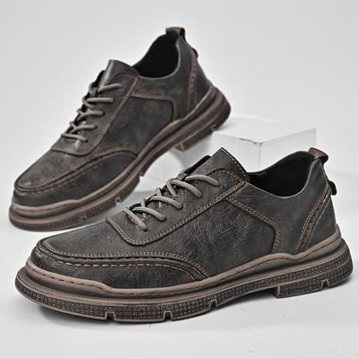 Fashion Mens Casual Leather Original Shoes Handmade Outdoor Non-Slip Men's Walking Shoes Retro Design Style Lace-up Comfy Driving Shoes