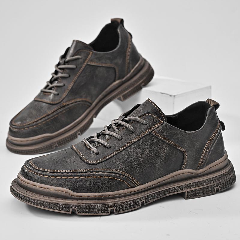 Fashion Mens Casual Leather Original Shoes Handmade Outdoor Non-Slip Men's Walking Shoes Retro Design Style Lace-up Comfy Driving Shoes