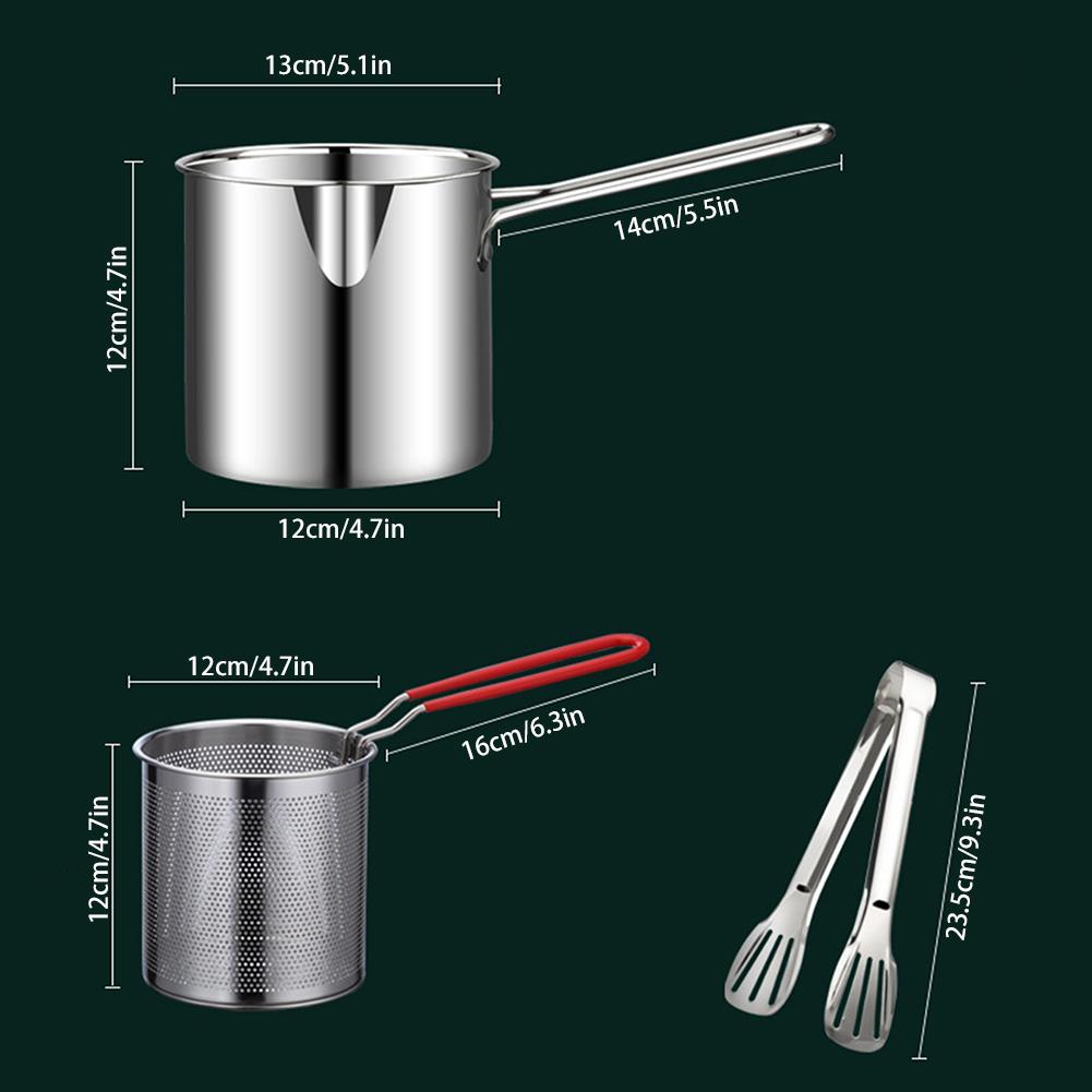 Stainless Steel Deep Fryer Pot with Strainer Mini Multifunction Frying Pot for Home Induction Cooker
