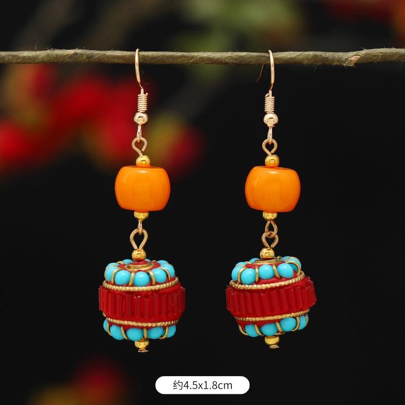 Retro Exotic Style Nepalese Earrings Tibetan Niche Design Personalized Long Earrings Simple Earrings Women