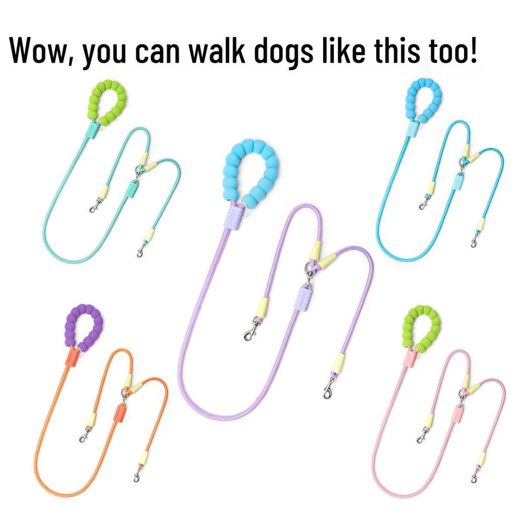 Dopamine Color Double Dog Leash for Two Puppies – Single Pull Multi-Dog Leash