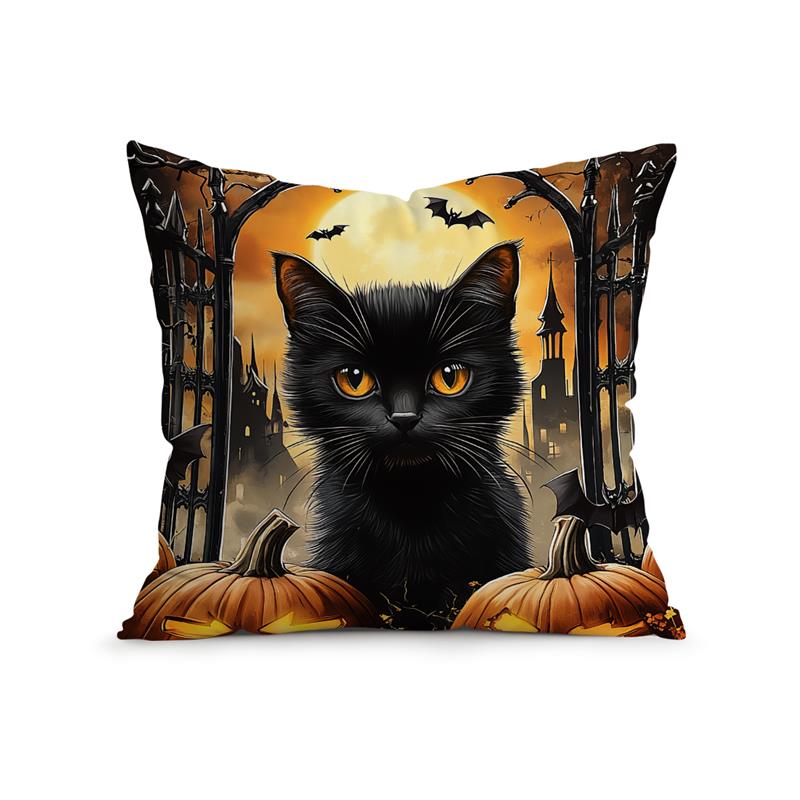 

Home Decor Halloween-themed Witch & Cat Pattern Pillow Covers Pattern Cushion Cover Suitable for Sofa Bedroom Car Pillow Cover 16x16Inch
