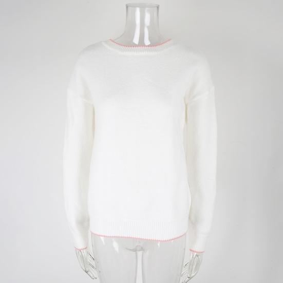 Women Sweater Tops Round Neck Long Sleeve Ribbed Hem Cuff Knitting Tops with Back Bow Decor Solid Color Knitwear