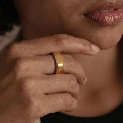 Unisex Stainless Steel Hexagonal Wide Band Ring – European American Style Jewelry
