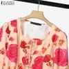 ZANZEA Women Casual Square Neck Summer 3/4 Sleeve Floral Blouse