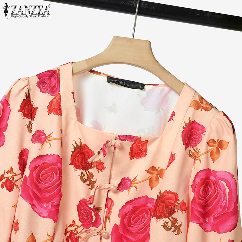 ZANZEA Women Casual Square Neck Summer 3/4 Sleeve Floral Blouse