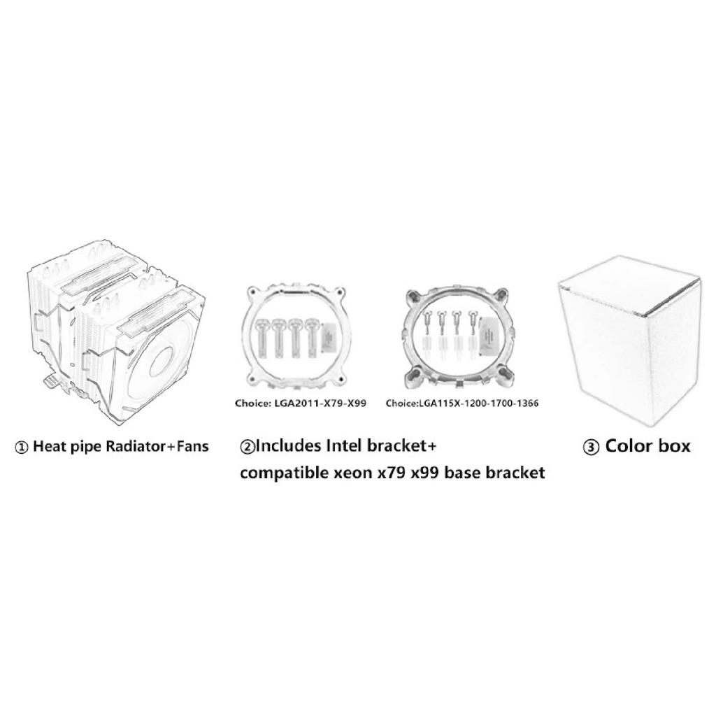 QiuzAim 6 Heat Pipe CPU Cooler Argb 90mm Fan White/Black Themed Radiator Twin Towers install LGA2011 x99 1200 115x 1700 AM4 AM5