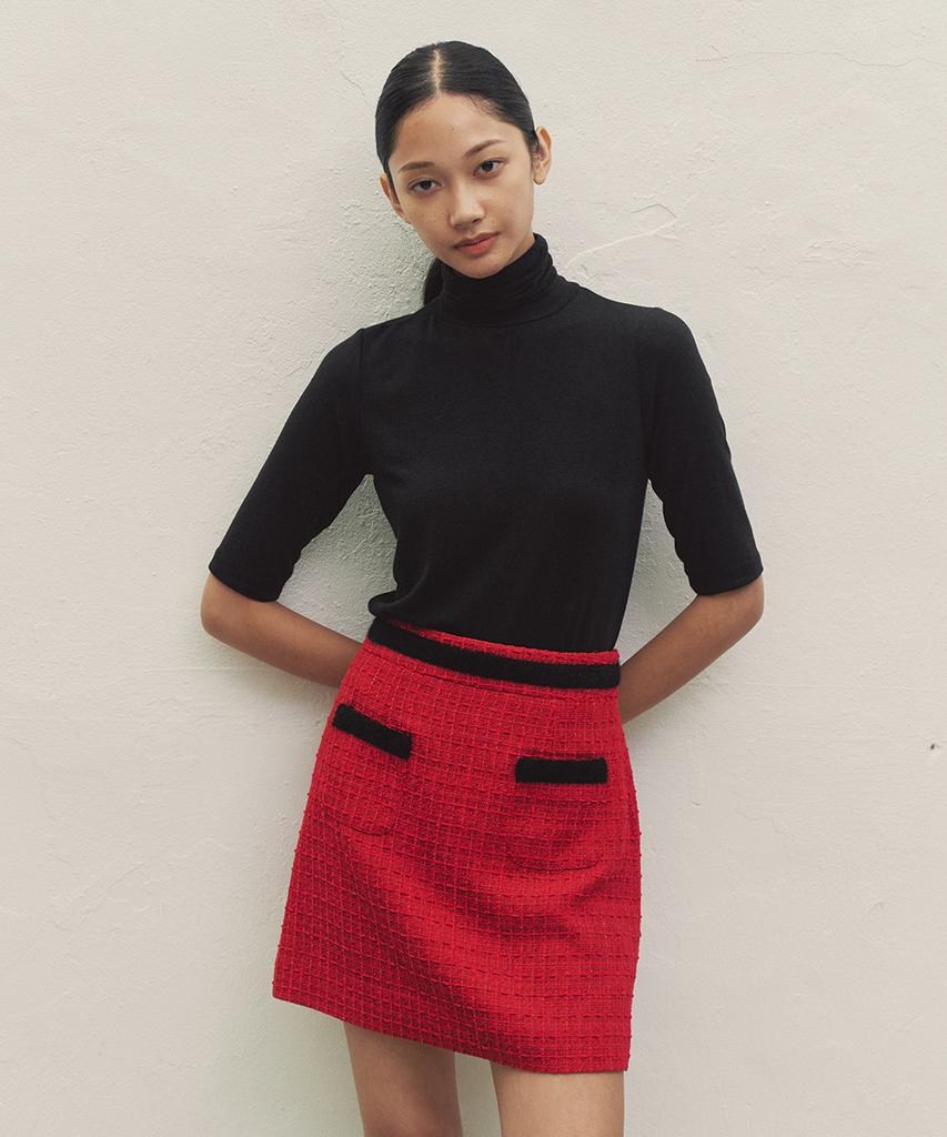 Make A Toast Tweed Angora Point Skirt Red Mbdfsk002Rd