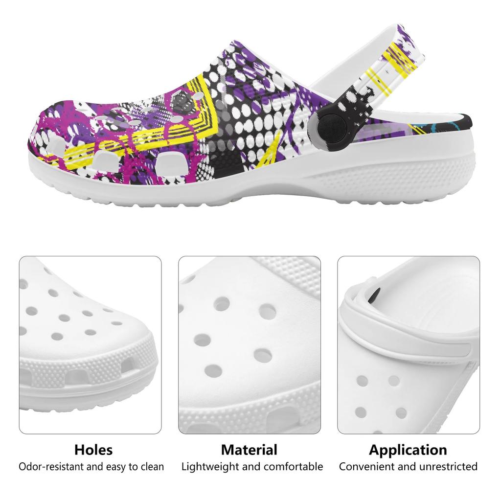 Printed EVA Slip On Clogs Unisex Lightweight Breathable Garden Shoes for Bathroom Beach Pool Home Summer Walking Garden Wear
