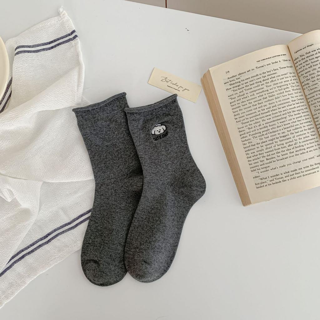 Early Autumn Puppy Socks Style Cute Socks College Style Comfortable Cotton Socks Medium Tube Socks Average Size Sweat Absorption