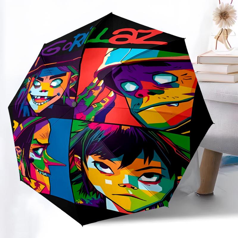 Printed Gorillaz band Folding Umbrella,Outdoor,Leisure,And Travel Umbrella,Durable Umbrella Fabric,Birthday And Holiday Gift