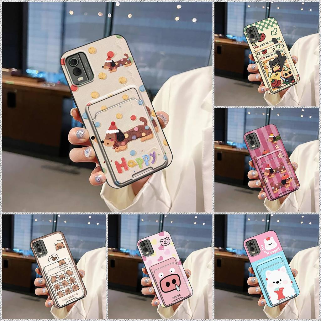 Cute Cover Phone Case For Nokia C32 Soft Case Card Slot Card Sleeve Back Cover Silicone Card Bag Anti-dust Graffiti TPU