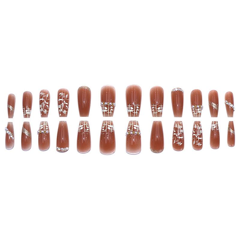 24 Stück Sargform Aufdrücknägel Herbst Winter Falsche Nägel Glitzer Diamant Aufklebenägel Französische Nagelkunst