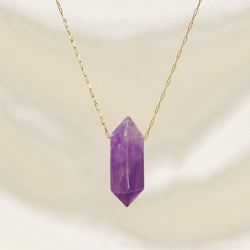 Natural Stone Hexagon Column Charm Necklace for Women Men Adjustable Chain Necklace Rose Quartzs Amethysts Necklace Jewelry Gift