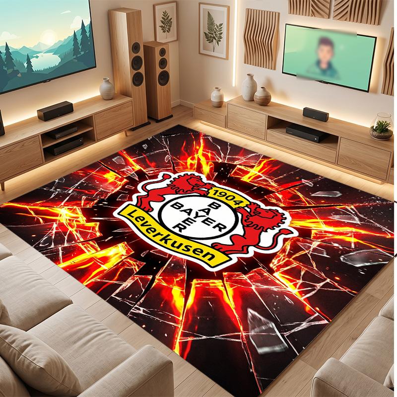 Bayer Leverkusen Football Print Crystal Velvet Rug, Comfortable Water Absorbent Non Slip Indoor Floor Carpet