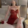Women's Mesh Underwire Push Up Padded Backless Cami Sleep Dress Costume Set