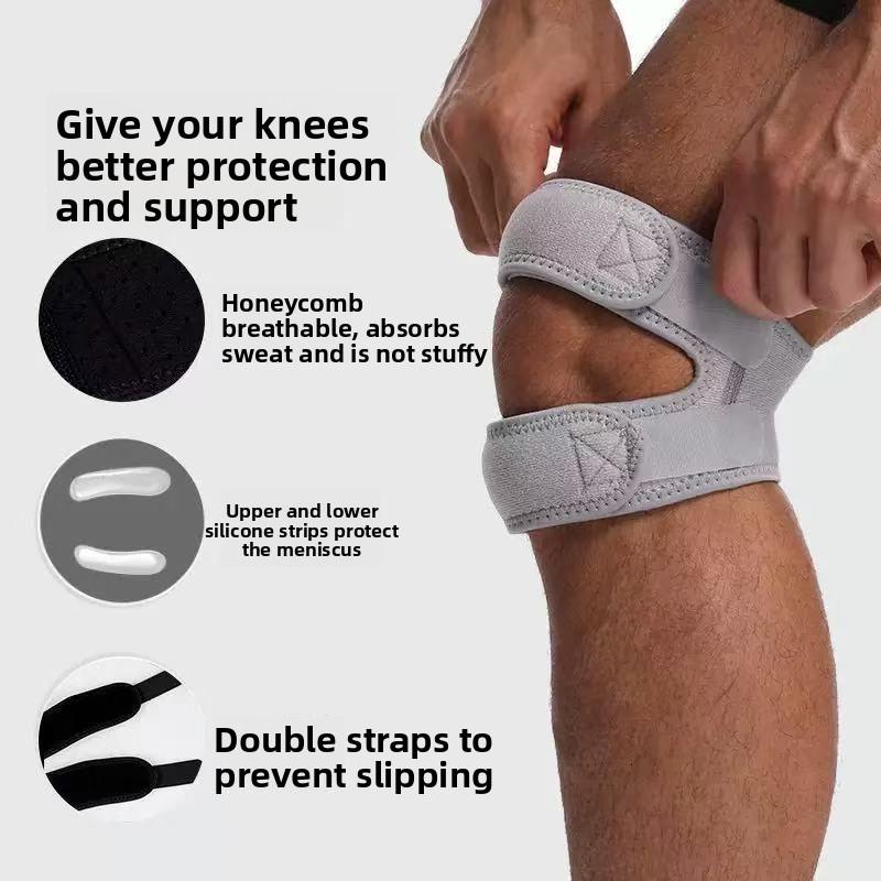 Patella Knee Support Brace Adjustable Double Silicone Sports Protector for Basketball Running Fitness