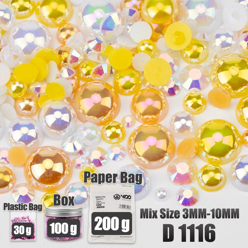 VDD 30/60/100/200g Mix Size ABS Half Round Pearls Flatback Beads Color Resin Rhinestone Crafts Nail Art DIY Decoration