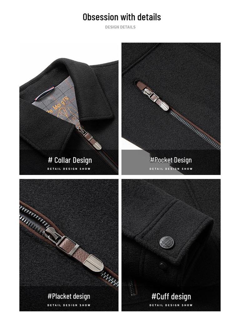 Men's Double-Faced Wool Jacket with Detachable Duck Down Liner and Turn-Down Collar