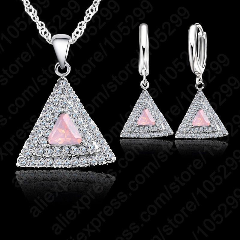 Top Selling 925 Sterling Silver Jewelry Set 18 Inches Chain Pendant Necklace / Earring CZ Jewelry Set For Women Wedding Gift