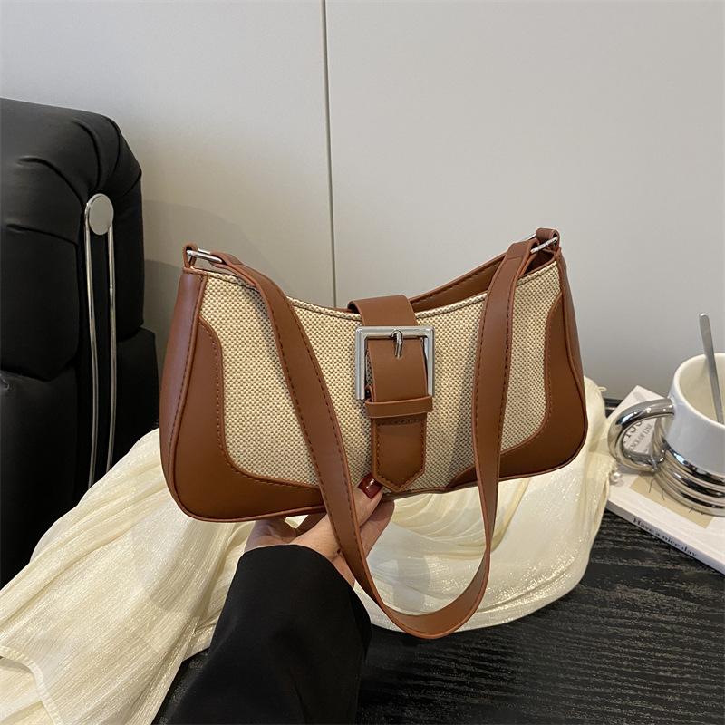 

Новая простая сумка через плечо с контрастной цветной вставкой, модная, с высокой ценностью, трендовая женская сумка коричневый