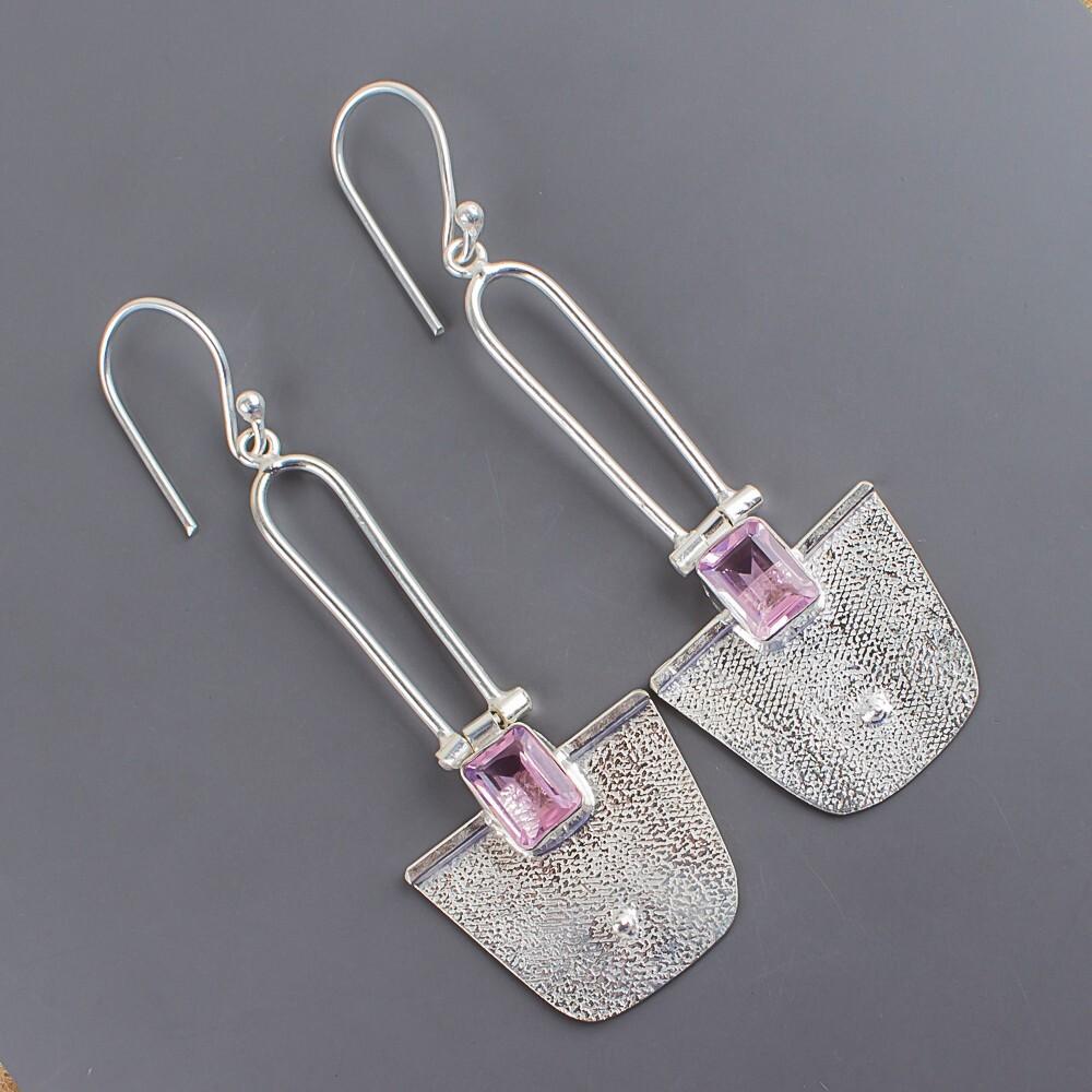 Morganite Gemstone 925 Sterling Silver Handcrafted Jewelry Dangle Earrings 2.2" EE-68-2