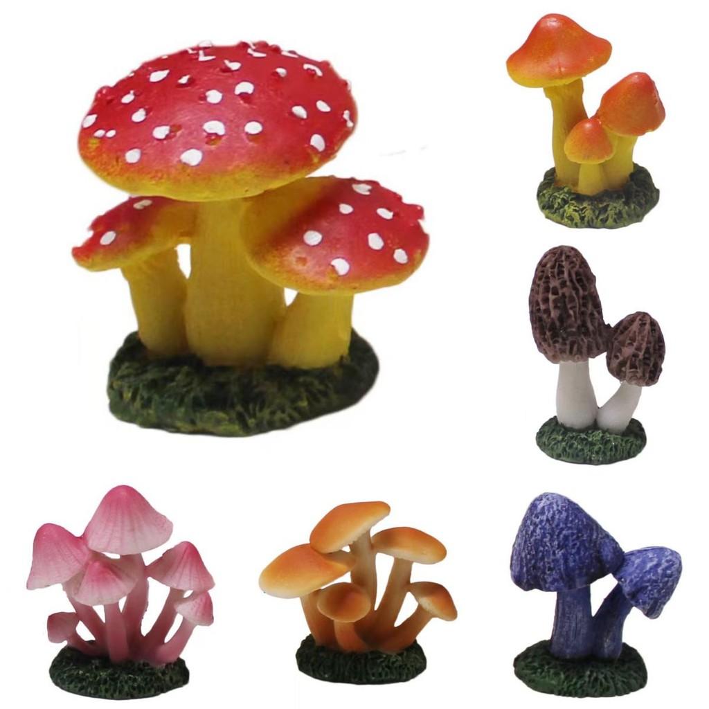 Micro Landscape Mushroom Resin Fungi Model With Faux Plants Decor Gifts Toy