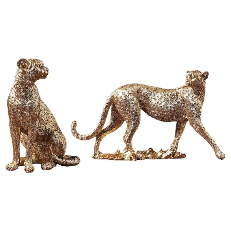 Resin Figurines Animal Statue Home Decor Leopard Sculptures for Yard Indoor Outdoor Decoration Statues Vivid Details