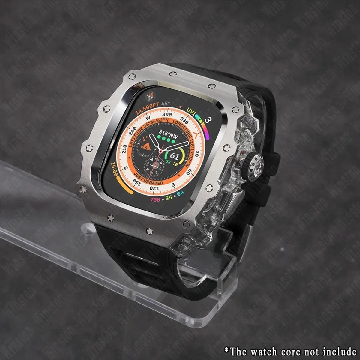 

Розкішний набір для модифікації для Apple Watch Ultra 3/2 49 мм 45 мм 44 мм Силіконовий ремінець Корпус з нержавіючої сталі IWatch Series 9 8 7 6 5 Мод Series SE3 2 1 44mm