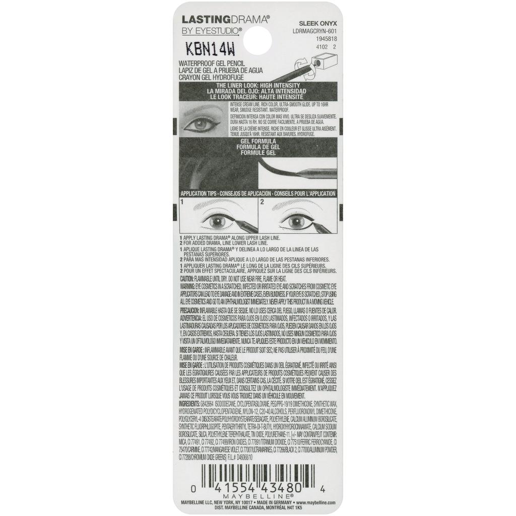 Maybelline Eyestudio Lasting Drama Waterproof Gel Pencil Onyx 0.038 Oz. Smooth