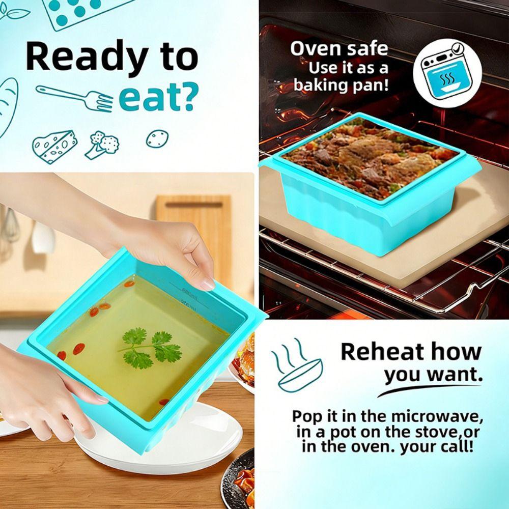 New 1/2 Grids Ice Cube Mold Silicone Extra Large Ice Mold Reusable with Lid Food Sauce Storage