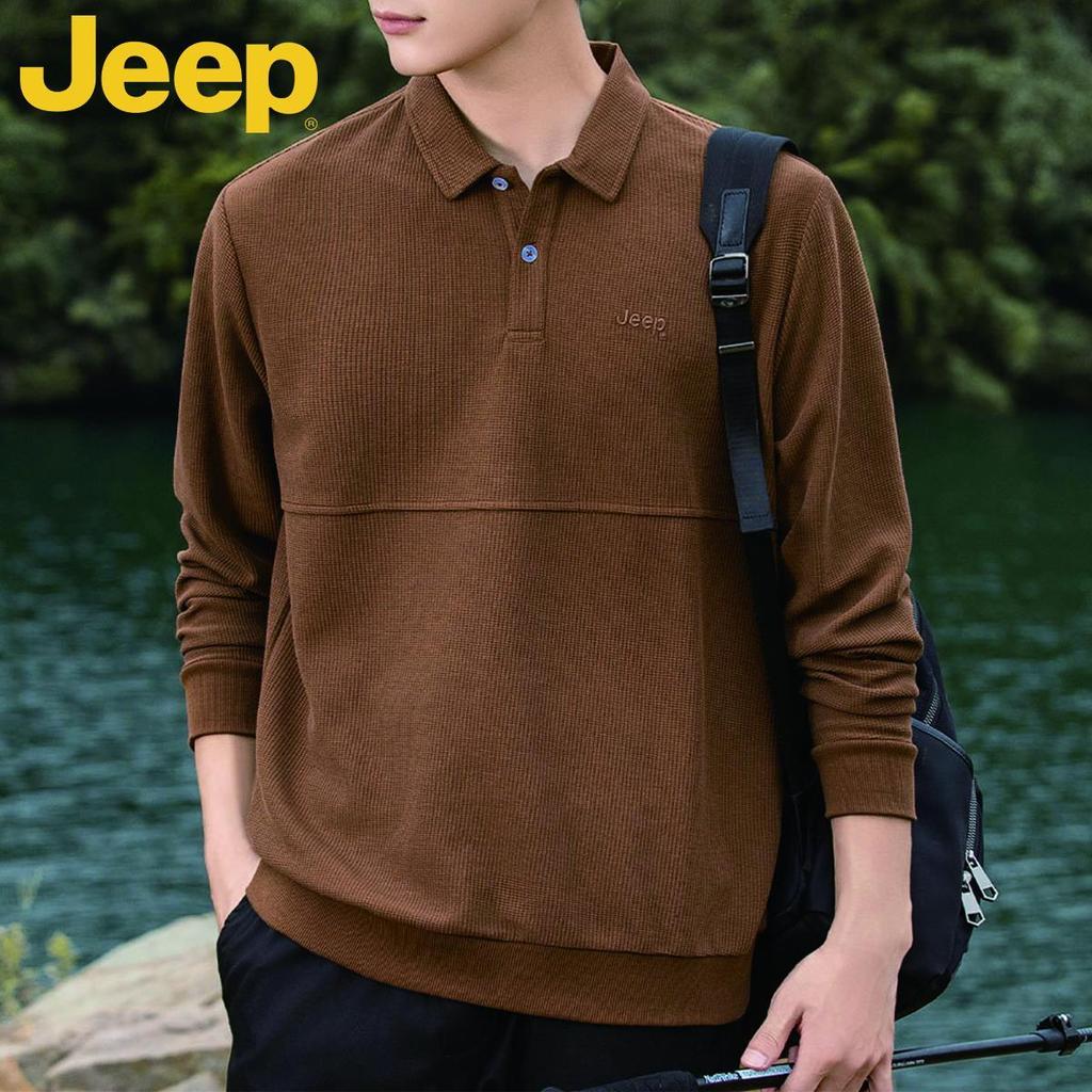 JEEP Men's Fleece-Lined Silk-Blend Polo Collar Sweatshirt