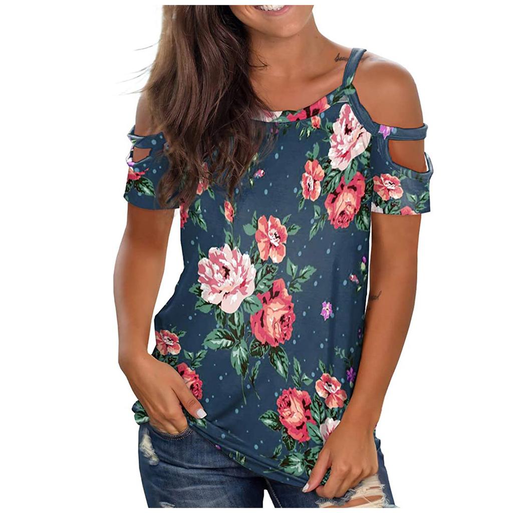 Women's Hollow Out Solid Printing Casual Short SleeveT-shirt Tops Blouse