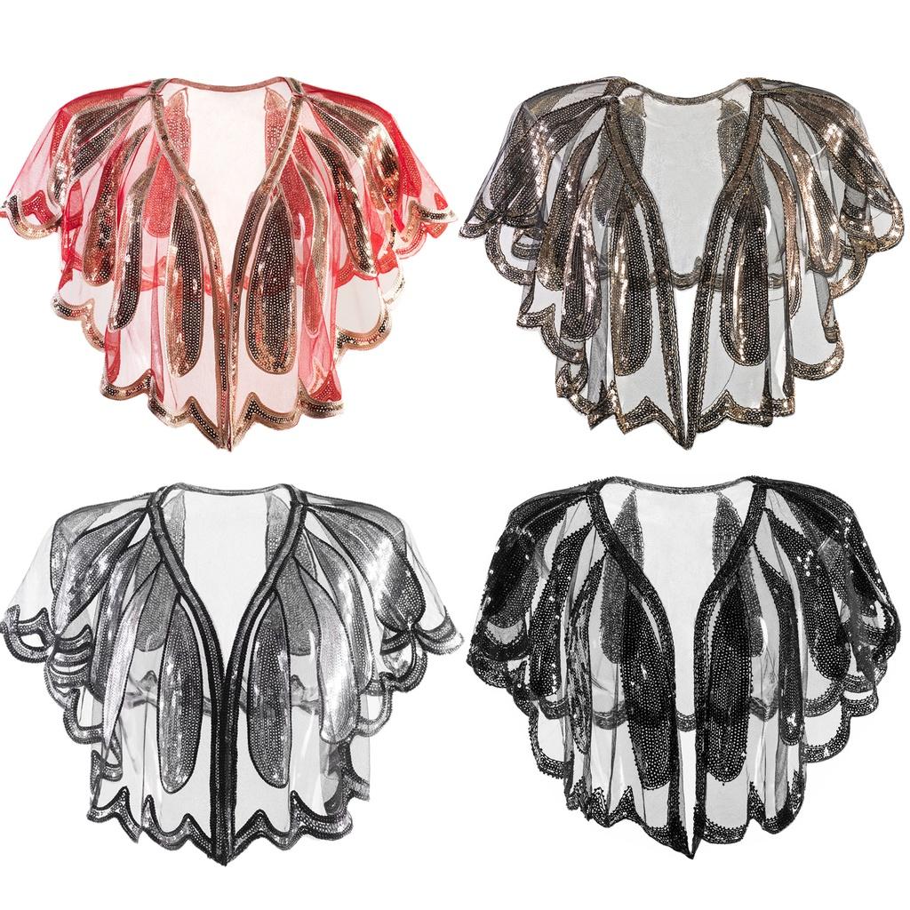 Sciarpa da Donna Vintage Anni '20 con Perline e Paillettes Mantella da Sera Bolero Copricostume Flapper per Feste e Matrimoni