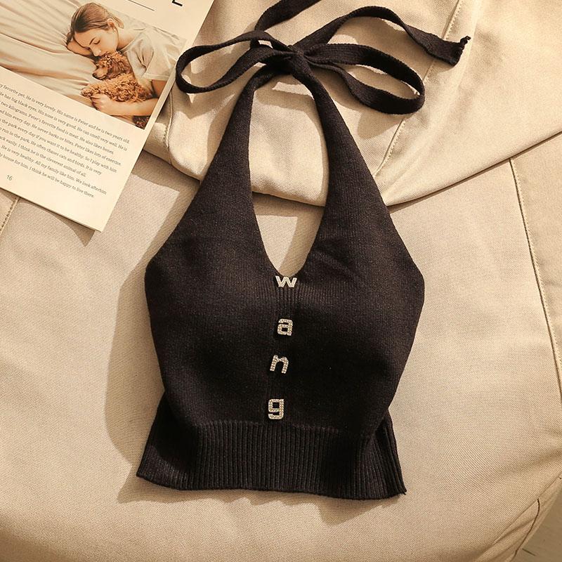 

Летний шикарный сексуальный трикотажный топ с подтяжками для девочек, милый стиль, со шнуровкой и открытой спиной, новый дизайн, повседневная модная одежда на бретельках 3XL чёрный