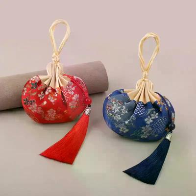 Multi Color Tassel Flower Pattern Drawstring Cloth Hanging Decoration Chinese Style Storage Bag Empty Sachet Purse Pouch