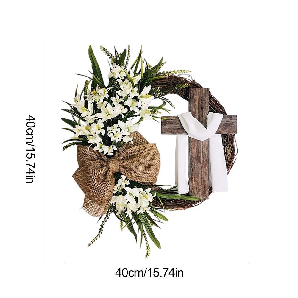 2025 NEW Easter Front Door Wreath Spring Wreath Cross Wreath Hanging Front Door Easter Decorations Artificial Wreath