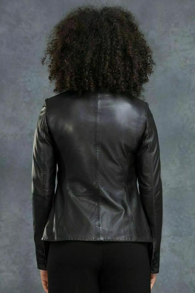 Černý Slim Fit Designový Dámský Formální Oblek Ručně šitý Blejzr z Čisté Pravé Jehněčí Kůže