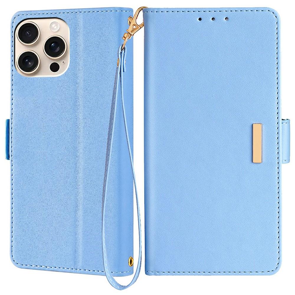 

For iPhone 15 Pro Leather Wallet Case RFID Blocking Stand Cover with Hand Strap C