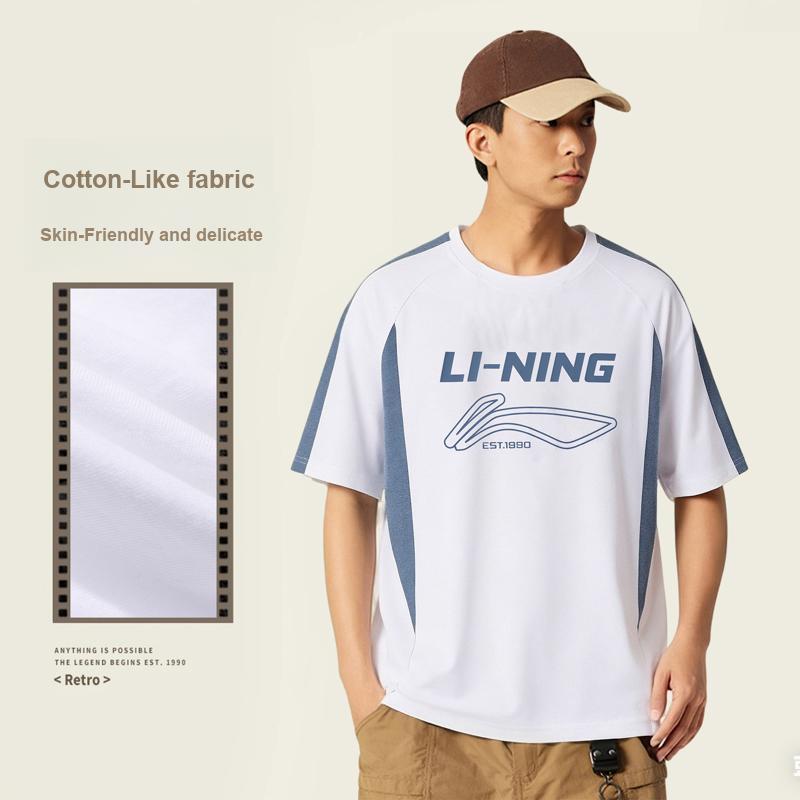 Li-Ning Versatile Pure Cotton Comfortable Casual Breathable Short Sleeve T-Shirt Unisex tops Off-White AHSW855-1