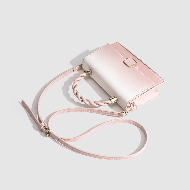 Luxury Women Flap Crossbody Bags Aesthetic Gradual Pink Shoulder Bags Fashion PU Leather Handbags Mini Square Top Handle Bags