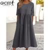 QICED Primavera Estate Abito Donna Girocollo Abiti Lunghi Casual Ampi Abiti Taglie Forti